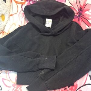 Offline By Aerie Black Cropped Hoodie Sweatshirt Size XS